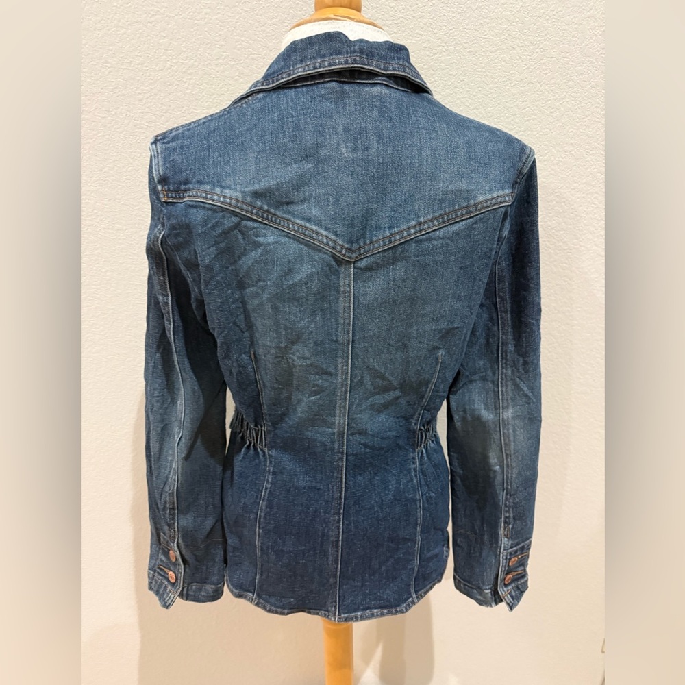 GAP Womens Denim Jacket SZ S Blazer Cut W Elastic Button Front Western Lines - Picture 6 of 9